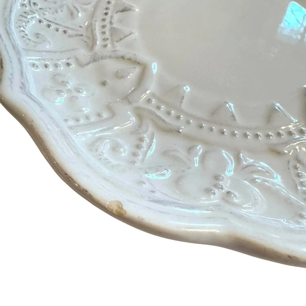 Maison Versailles Blanc White Embossed Scalloped Salad Plates Set of 2 Amelie